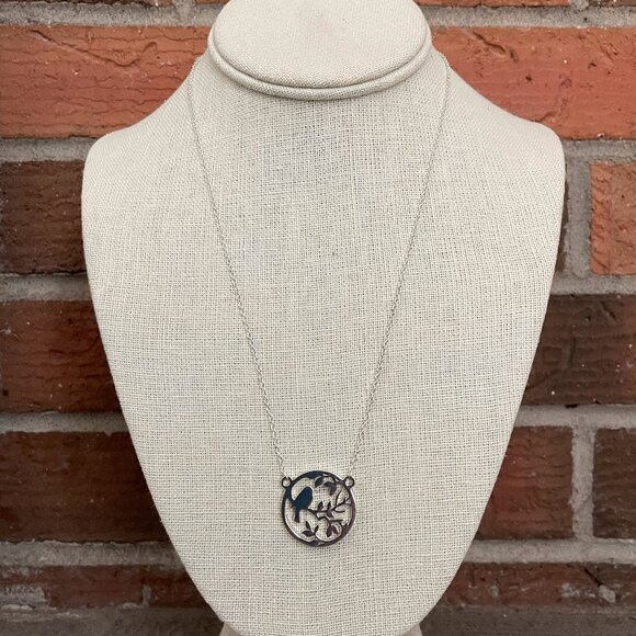 Bird on a Branch Disk Necklace - Silver - Picture 2 of 2